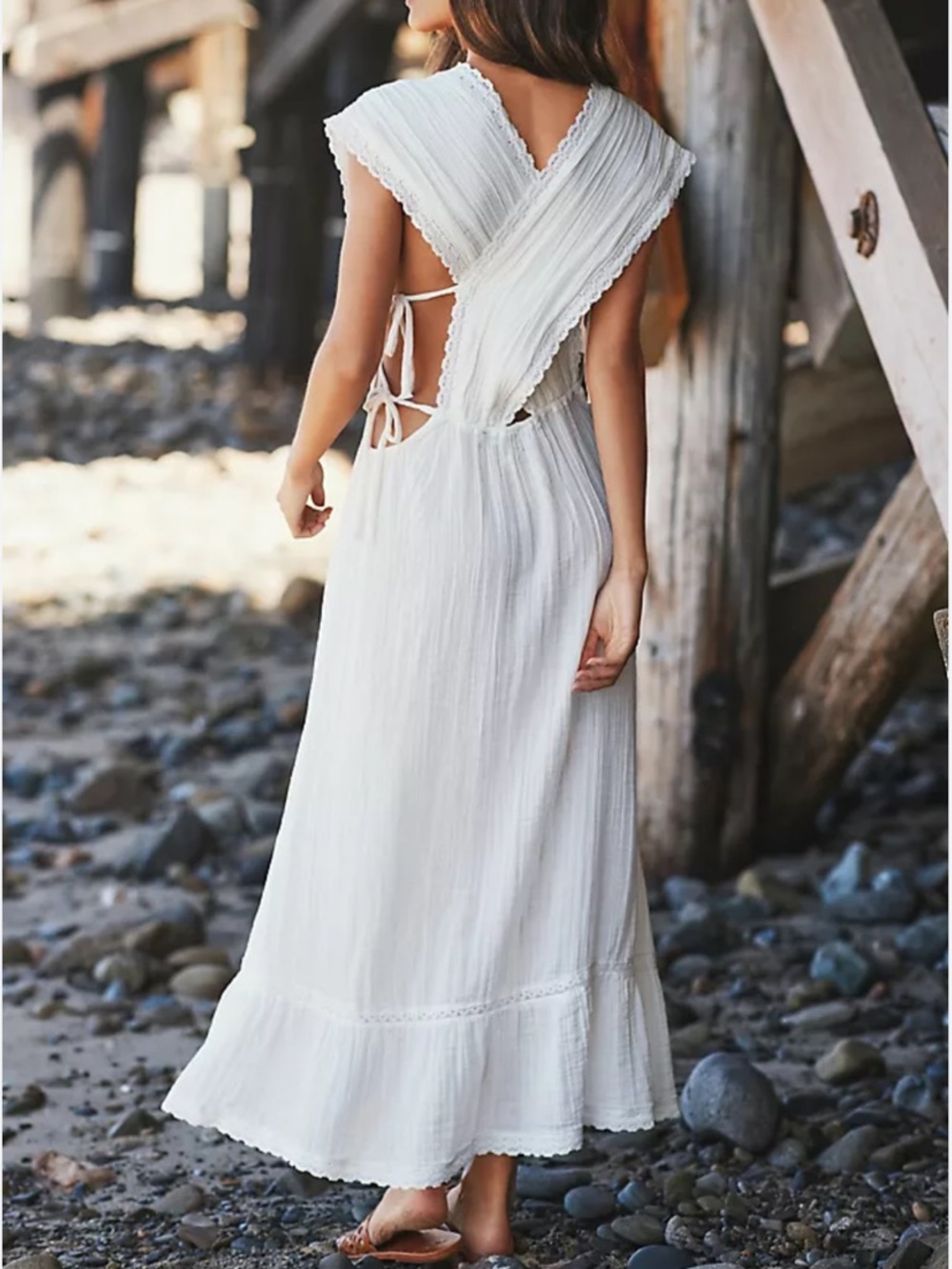 Anthropologie Silvana White Gauze Boho Maxi Dress 1X Plus High Low Beach NWT